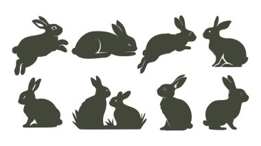 Paskalya Tavşanı Tavşanı Silueti Evcil Bahar Arka plan Vektörü İzole Doğa Sanatı Hayvanları Toplama