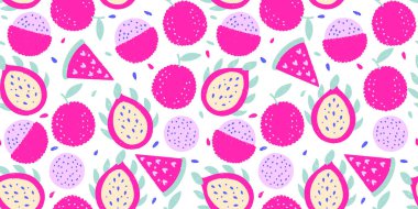 Tropikal Lychee Egzotik Pitaya Ejder Meyvesi Litchi Meyvesi Boya Kalemi Dokuma Yaz Vektör Tebeşir Çizgisi Kusursuz Soyut Tebeşir Organik Baskısı