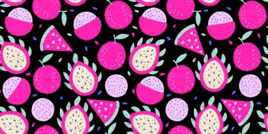 Tropikal Lychee Egzotik Pitaya Ejder Meyvesi Litchi Meyvesi Boya Kalemi Dokuma Yaz Vektör Tebeşir Çizgisi Kusursuz Soyut Tebeşir Organik Baskısı