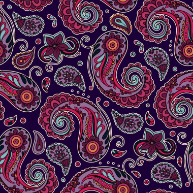 Girdapsız Çiçeksiz Dekoratif Boho Hint Sanatı Bohemian Tarzı Batik Paisley Vintage Deseni