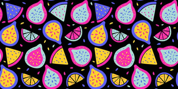 Tropikal Egzotik İncirli Limon Citrus Koyu Kalem Dokuma Yaz Vektör Tebeşir Çizgisi Kusursuz Soyut Tebeşir Organik