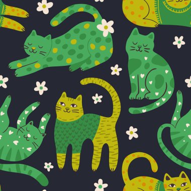 Tuhaf Kedi Sevimli Evcil Hayvan Kusursuz Arkaplan Vektörü Garip Garip Hayali Hayvan Duvar Kağıdı