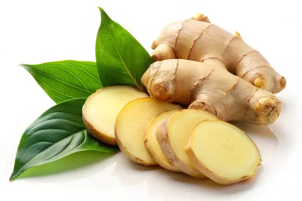 stock image fresh ginger with leaves