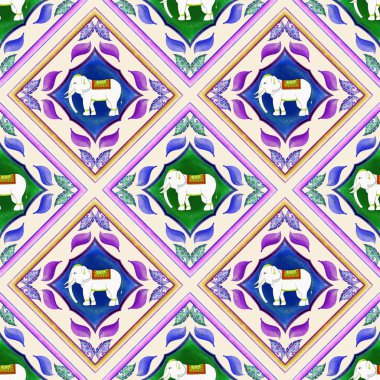 Geometrik Etnik Fil Deseni. Kumaş, halı, fayans, duvar kağıdı, arka plan için tasarım. Vektör illüstrasyon nakış deseni