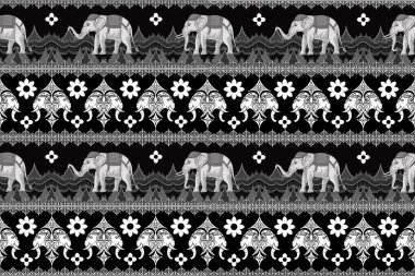 Geleneksel Tayland Fili Kusursuz Deseni. Kumaş, fayans, nakış, halı, tekstil, duvar kağıdı ve arkaplan için vektör tasarımı