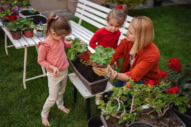 Bir anne kızına çiçek dikmeyi öğretir..