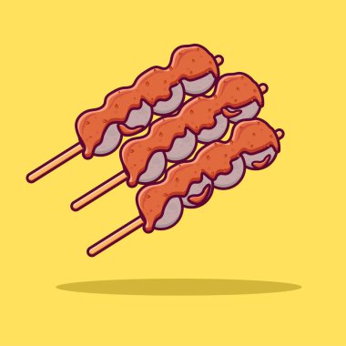Asya yemek ikonu için ayrıntılı köfte satay illüstrasyonu Asya yemek ikonu için kırmızı biber soslu köfte satay