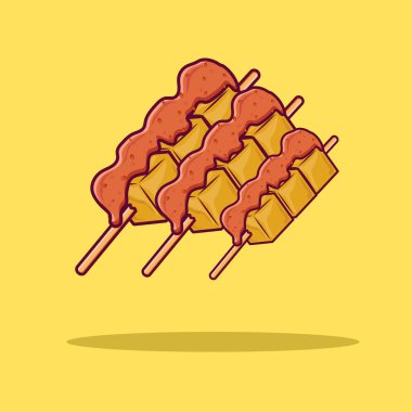 Asya yemek ikonu için soslu tofu satay, menü çizimi için tofu simgesi