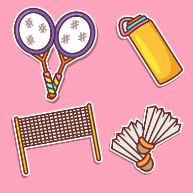 Badminton vektör etiketi tasarımı çizimi