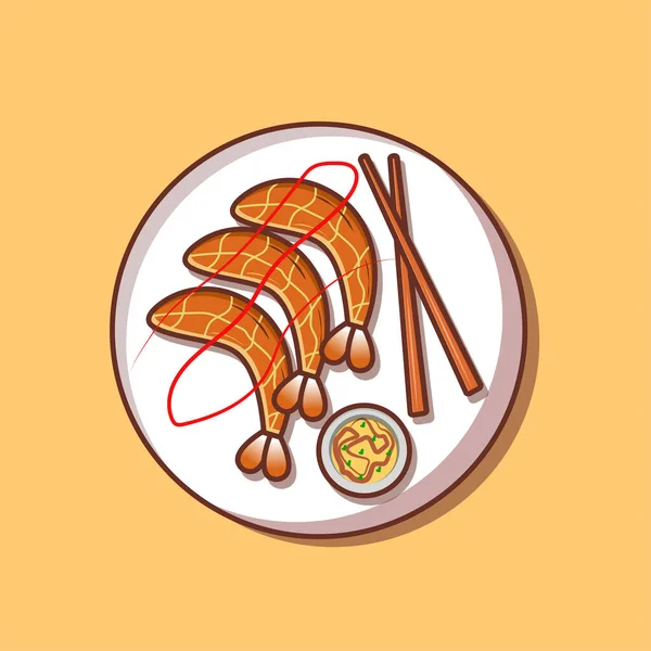 食べ物のアイコンイラストベクターのための美味しいシュリンプサテイ — ストックベクタ
