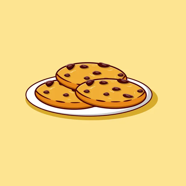 食品アイコンのホワイトプレートデザインイラストのクッキー — ストックベクタ