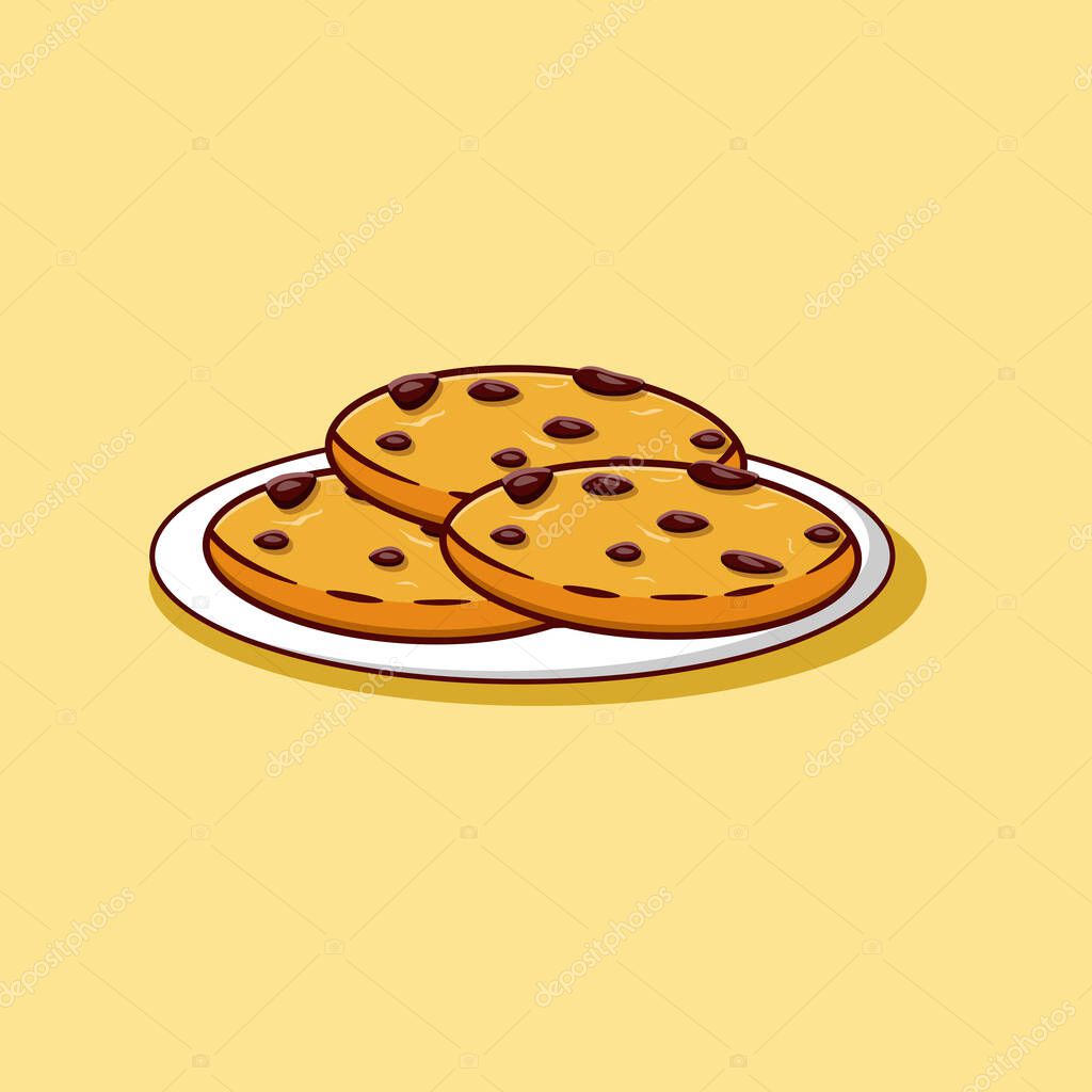 Cookies on the white plate design illustration for food icon