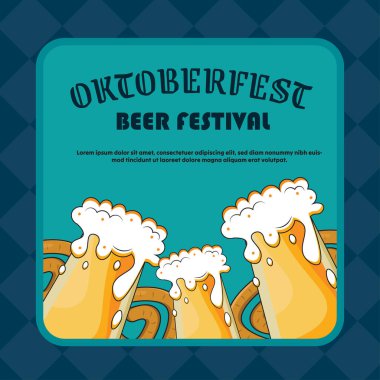 Oktoberfest bira festivali kutlaması için vektör düz illüstrasyon, Oktoberfest posta şablonu