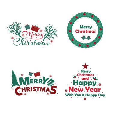 Beyaz arka planda noel kartı, noel tipografisi seti, noel harf etiketi koleksiyonu