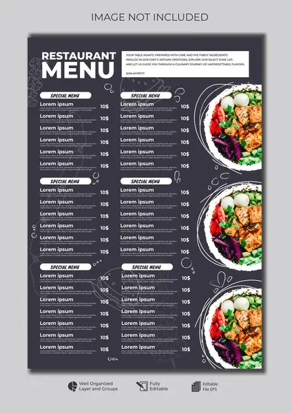 Yemek lokantası menüsü düzenlenebilir şablon, menü listesi kafe koyu mavi modern şablon, menü düzeni ve öğle yemeği kahvaltı menüsü şablonu için yemek poster restoranı.