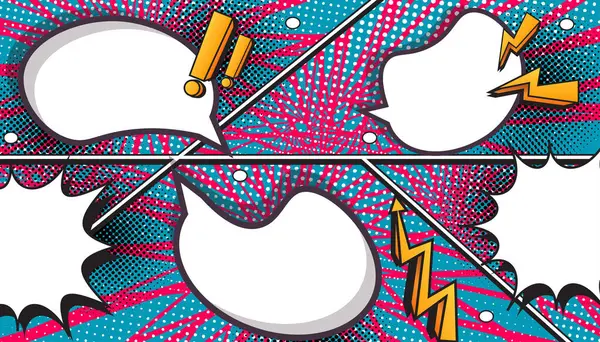 Pop Art Style, Yarıtonlama Noktaları, Konuşma Baloncukları ve Dinamik Eylem Patlamaları ile Renkli Retro Çizgi Roman Patlaması Arkaplanı