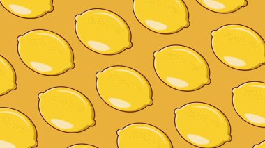 Düz sarı limon rengi yaz meyve ikonu animasyonu kırmızı arka planda çocuklar için izole edilmiş dikdörtgen döngü videosu ve sağlıklı bir yaşam tarzı vardı. 