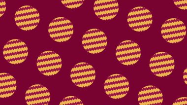 Kırmızı arka planda izole edilmiş neşeli ve modern geometrik bir estetik ile enerjik ve canlı zigzag daire deseni.