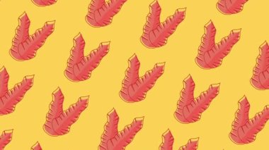 Turuncu çizgili tropikal yaprakların animasyonu çağdaş çiçeklerin sarı dikişsiz döngü arka planı, yaz teması ya da bahar partisi deseni gibi pürüzsüz bir şekilde izole edilmesidir.