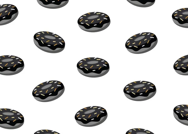 Glazed donuts pattern on white background. Black donut dessert vector illustration. Sweets black and white color pattern