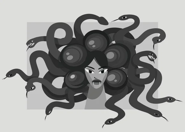 Medusa Gorgon Black White Vector Illustration Snakes Head Woman Demon — Stock Photo, Image