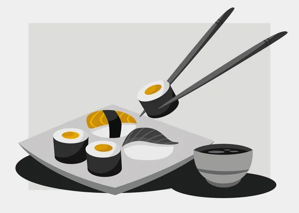 stock image taking sushi roll with chopsticks