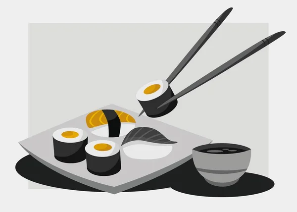 Taking Sushi Roll Chopsticks Stock Picture