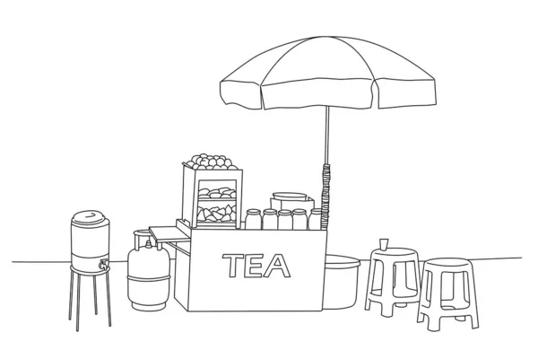 Черно Белая Иллюстрация Индийского Придорожного Чайного Ларька Торговца — стоковый вектор