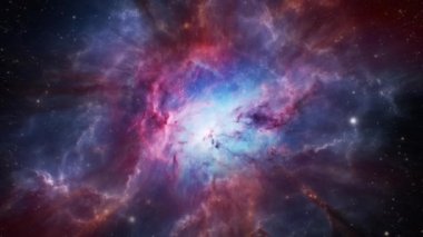 Süpernova patlamasından sonra oluşmuş olan nebulanın merkezine uçuş. Yüksek kalite 4k görüntü