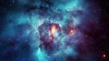 Ortasında kırmızı bir süpernova olan mavi bir nebula. Yüksek kalite 4k görüntü