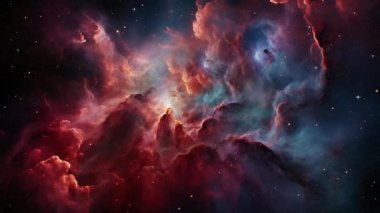 Kozmik nebula - toz, gaz ve yıldızlardan oluşan bulut benzeri bir yapı, gece gökyüzünde büyüleyici bir etki yaratır. Yüksek kalite 4k görüntü
