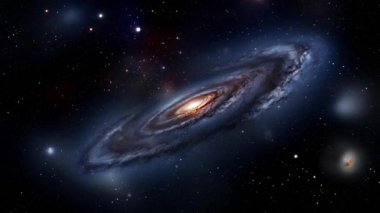 Andromeda Galaksisi. Parlak nebula ve galaksilerin olduğu büyük bir evren. Yüksek kalite 4k görüntü