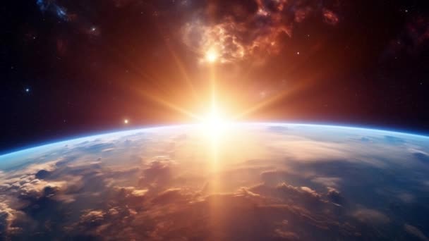 Sol Que Emerge Del Más Allá Del Horizonte Tierra Espacio — Vídeo de stock