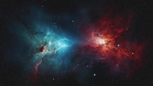 Červené Modré Galaxie Splývají Jednu Explozi Hvězd Vytvořily Dvě Mlhoviny — Stock video