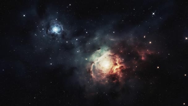 Vuelo Espacial Cúmulos Estrellas Más Allá Del Polvo Espacial Imágenes — Vídeos de Stock