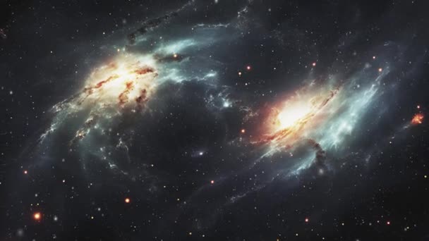 Voo Para Duas Galáxias Que Estão Próximas Umas Das Outras — Vídeo de Stock