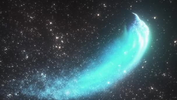 Синяя Космическая Комета Голубым Хвостом Высококачественные Кадры — стоковое видео