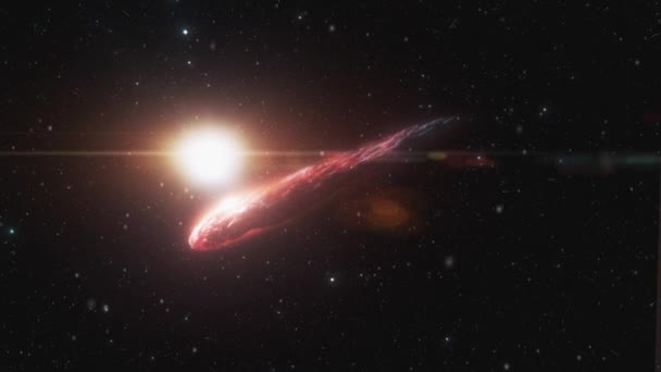 Cometă Roșie Iluminată Lumina Unei Stele Înregistrare Înaltă Calitate — Videoclip de stoc