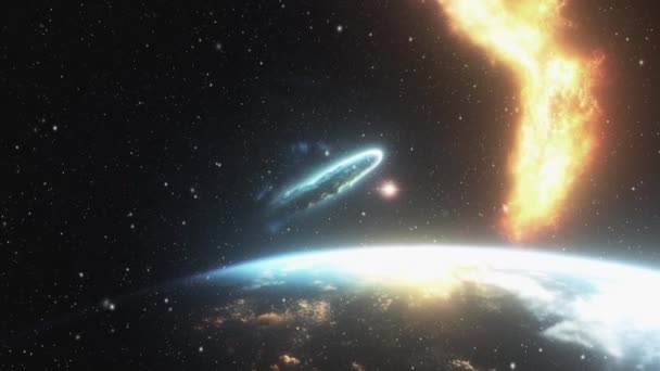 Atmosfeer Van Een Exoplaneet Waartegen Een Blauwe Komeet Vliegt Hoge — Stockvideo