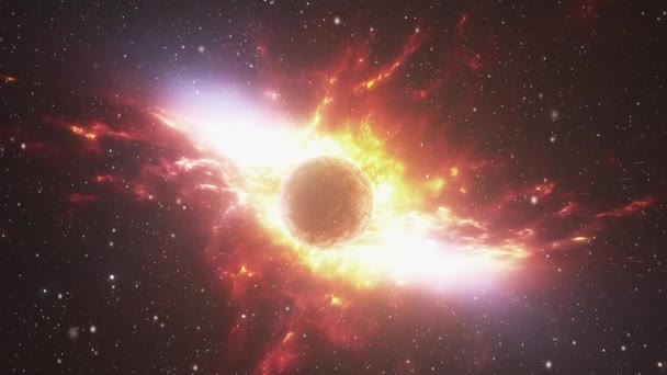 Planeta Cercado Pelo Fogo Sua Posição Próxima Estrela Imagens Alta — Vídeo de Stock