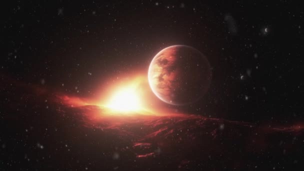 Egy Vörös Exobolygó Napsütéssel Látóhatárán Kiváló Minőségű Felvételek — Stock videók