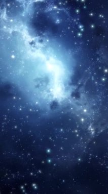 Gaz ve tozdan oluşan kozmik mavi nebula. Gerçek bir video. Yüksek kaliteli görüntüler