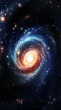 Sarmal güzel bir galaksiye uçuş. Sosyal ağlar için dikey video. Yüksek kaliteli görüntüler