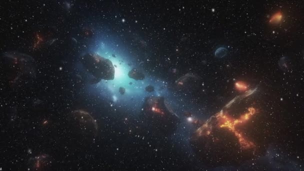 Vuelo Través Del Cinturón Meteoritos Espacio Imágenes Alta Calidad — Vídeo de stock