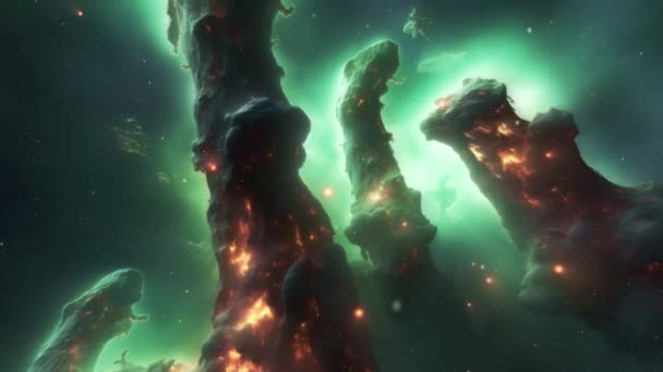 Grandes Pilares Nebulosas Com Centenas Anos Luz Diâmetro Imagens Alta — Vídeo de Stock