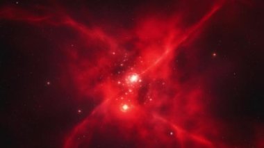 Parlayan yıldız kümeleri olan canlı kırmızı nebula. Yüksek kalite 4k görüntü