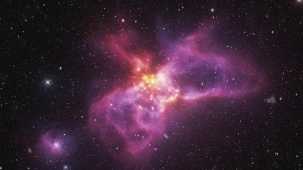Яркая Красочная Космическая Туманность Напоминающая Массивный Взрыв Окруженный Звездами Тёмном — стоковое видео