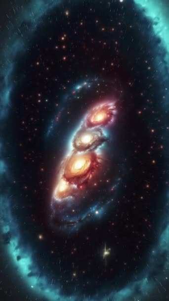 Flight Three Bright Galaxies Amazing Galaxies Merge One High Quality — Stock Video