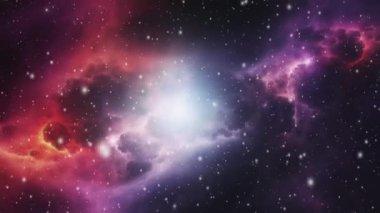 Kozmik bir nebula, göksel bir başyapıt olan mor ve mavinin birleşimiyle parlar. Yüksek kalite 4k görüntü