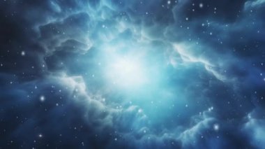 Parlak mavi bir nebula parlar, evrendeki yıldızsal bir yaratılış feneri. Yüksek kalite 4k görüntü